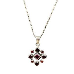 KC 925 Sterling Silver Garnet Pendant Box Chain Necklace Spring Ring Closure